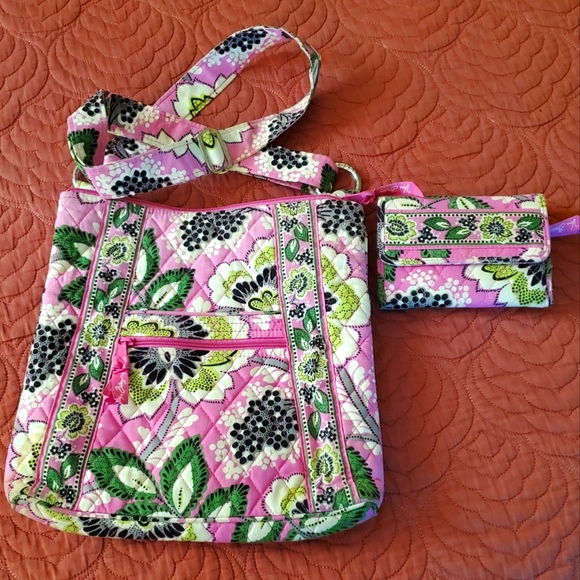 Vera Bradley Handbags - Vera Bradley Retired Priscilla Pink Pattern Crossbody Purse and Matching Wallet